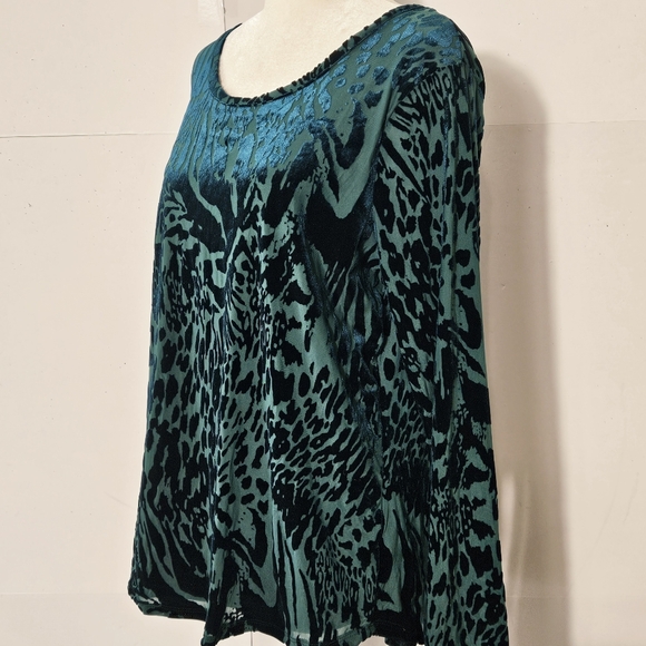 Simply Vera Vera Wang Size L Green Velvet Long-Sleeved Round Neck Blouse Shirt T - Picture 13 of 16